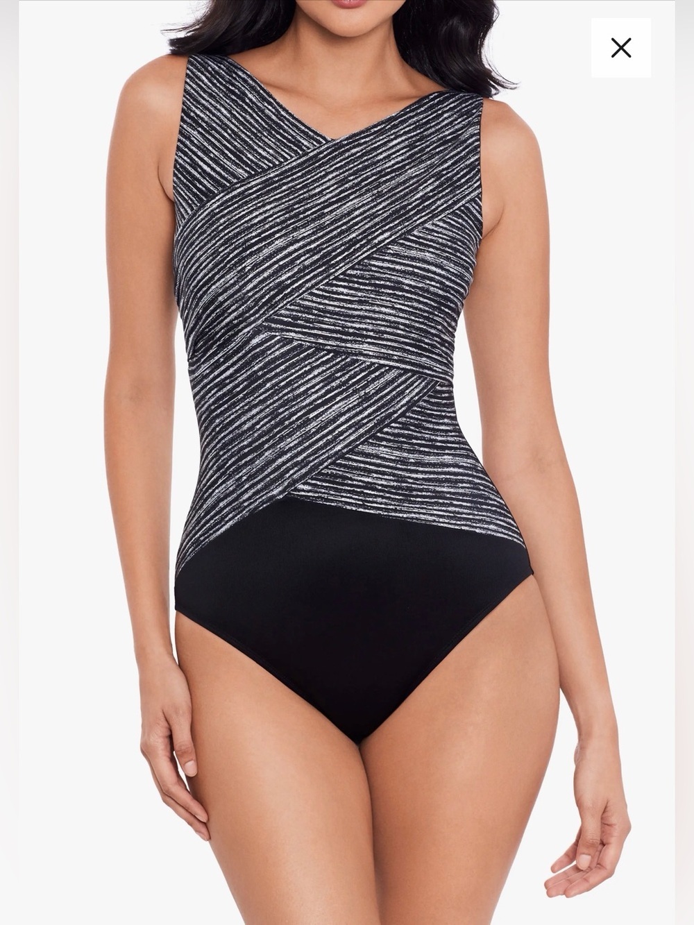Miraclesuit Black and Gray Textured Crossover One-Piece Underwire Swimsuit